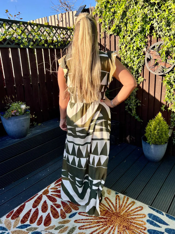 Mika Abstract Maxi Dress KHAKI