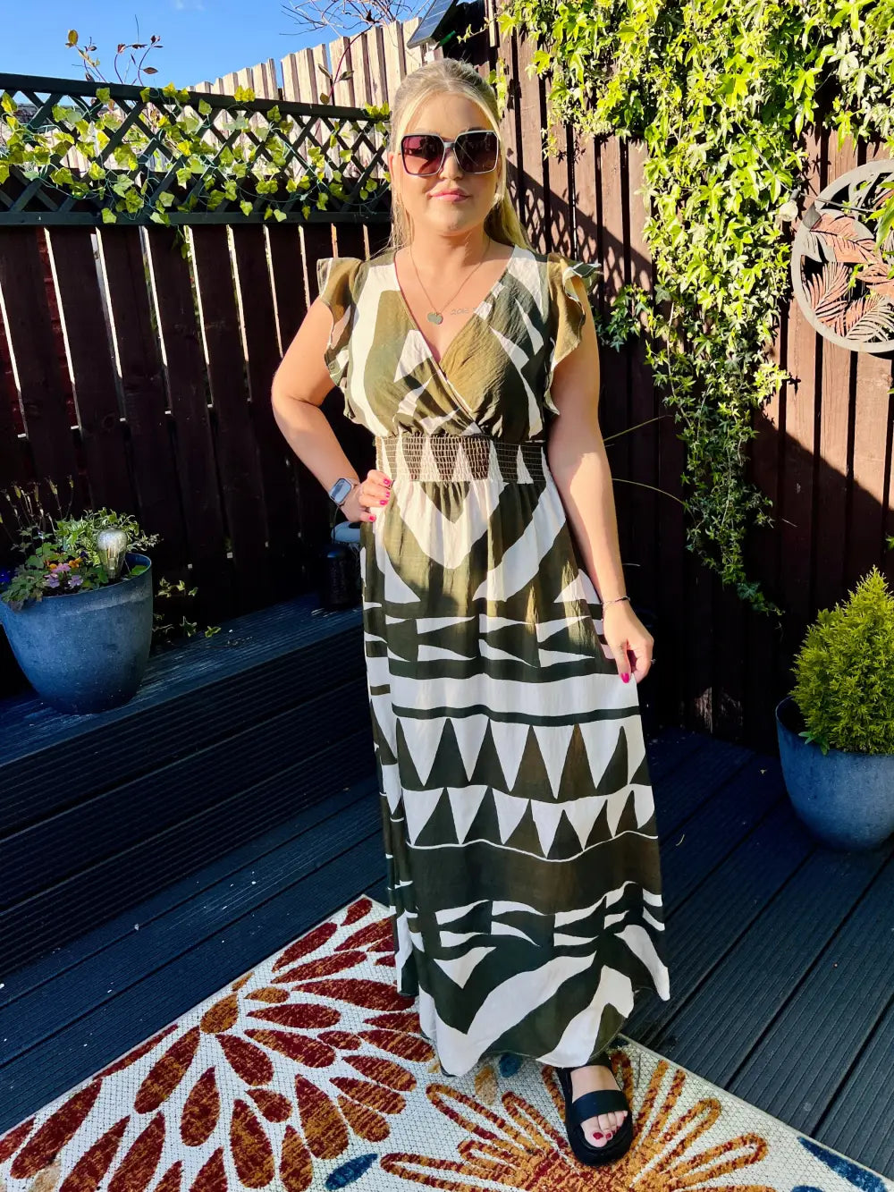 Mika Abstract Maxi Dress KHAKI