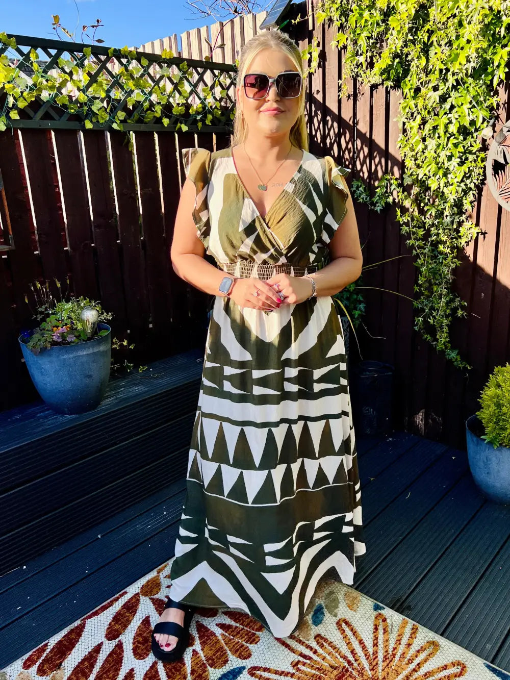khaki maxi dress uk Mika Abstract Maxi Dress KHAKI