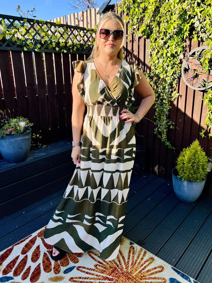 Mika Abstract Maxi Dress KHAKI