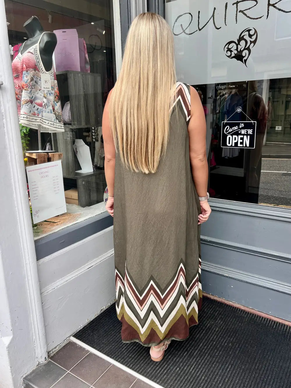 Mila Zig Zag Maxi Dress KHAKI
