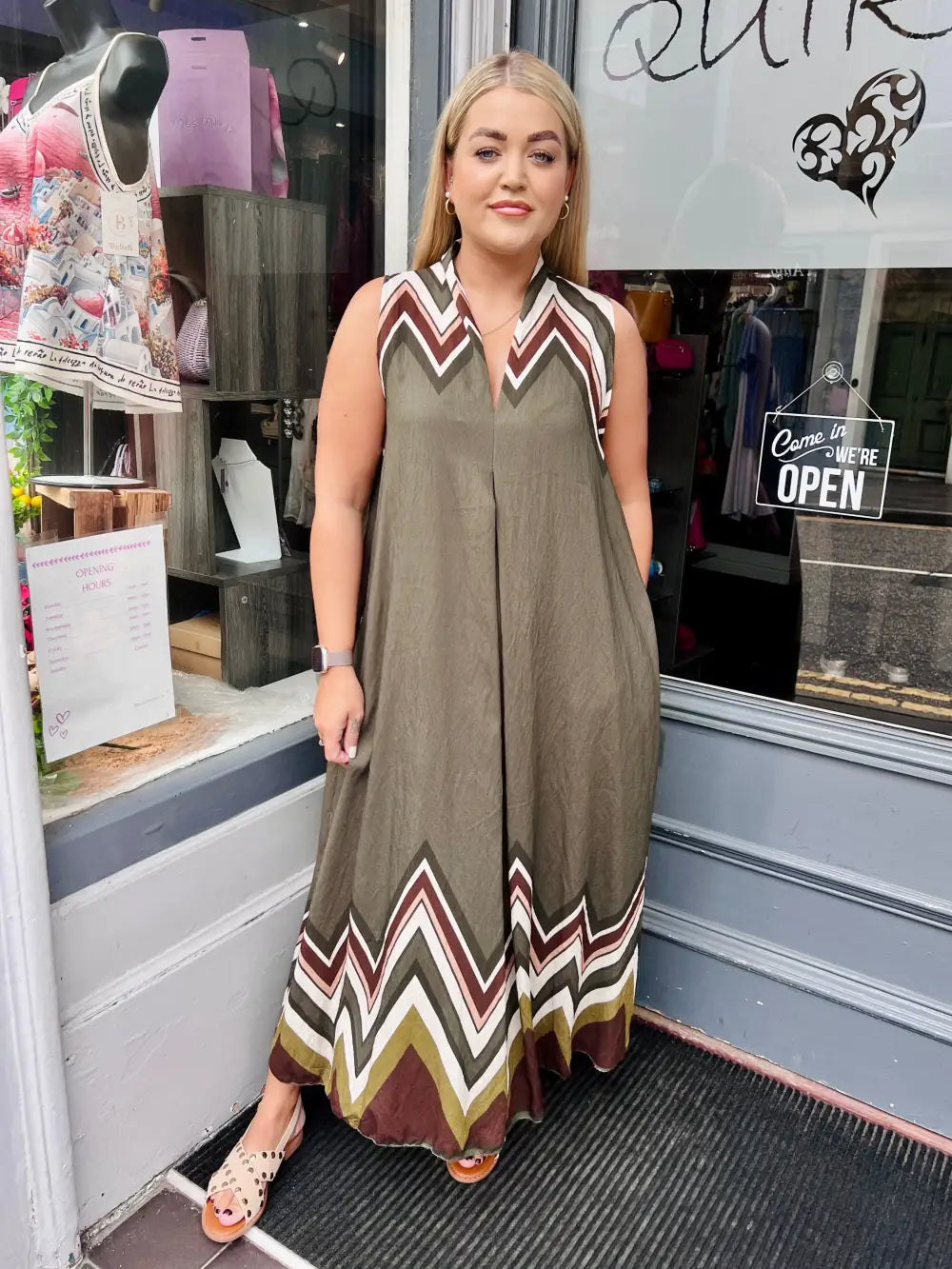 Mila Zig Zag Maxi Dress KHAKI