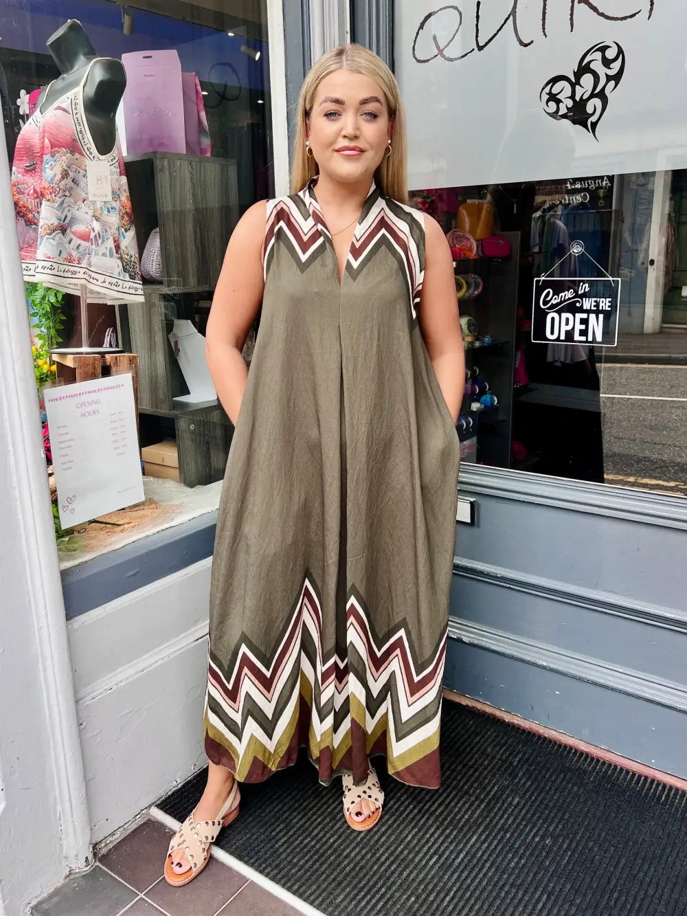 Mila Zig Zag Maxi Dress KHAKI