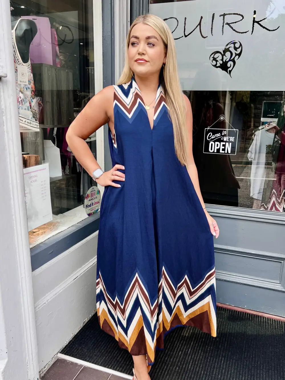 Mila Zig Zag Maxi Dress NAVY