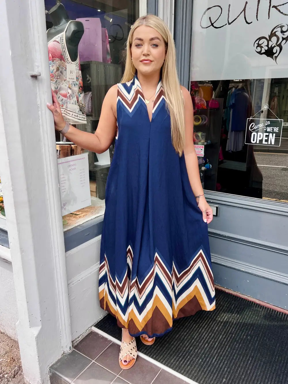 Mila Zig Zag Maxi Dress NAVY