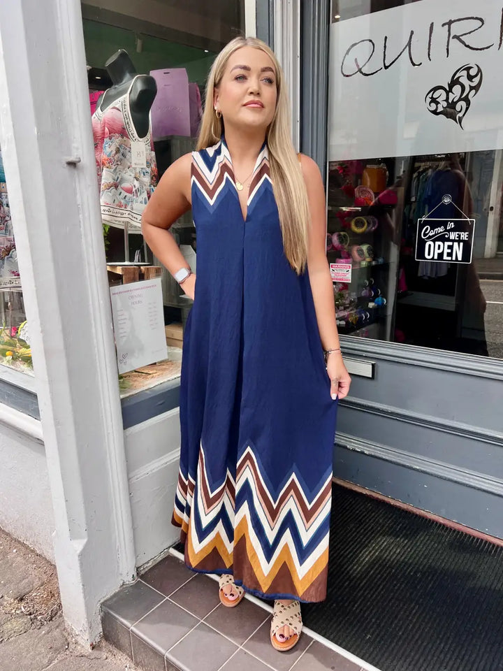 Mila Zig Zag Maxi Dress NAVY