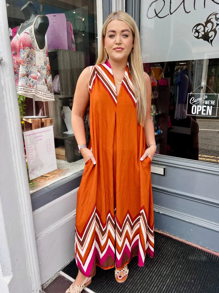 Mila Zig Zag Maxi Dress RUST