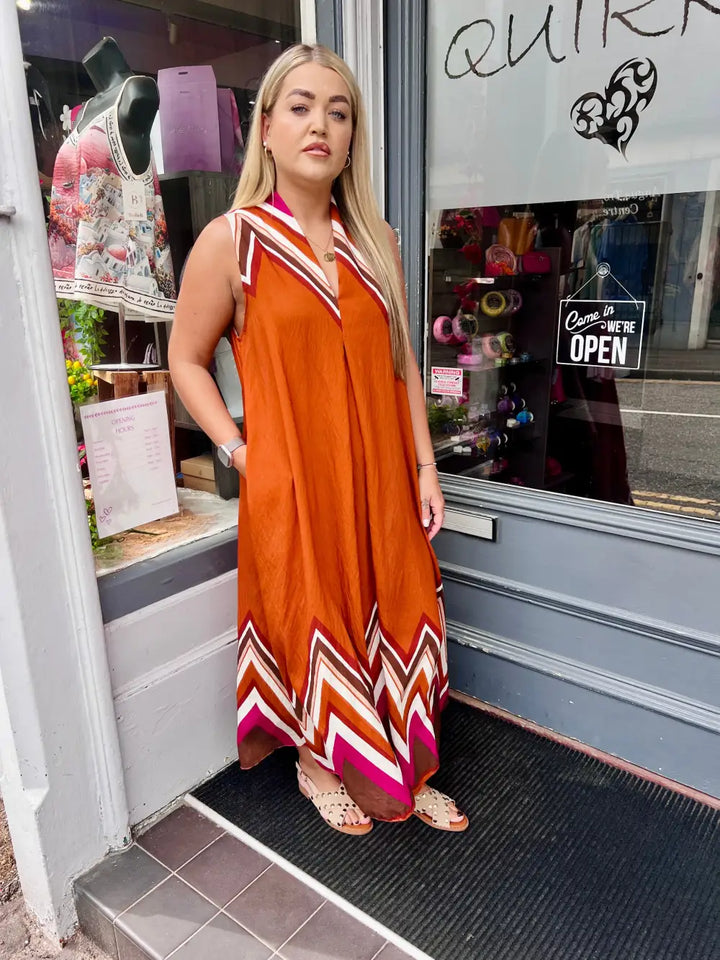 Mila Zig Zag Maxi Dress RUST