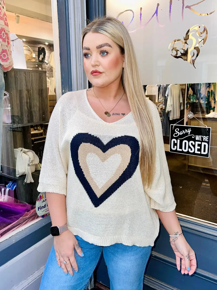 Millie Heart Detail Fine Knit BEIGE - Knitwear