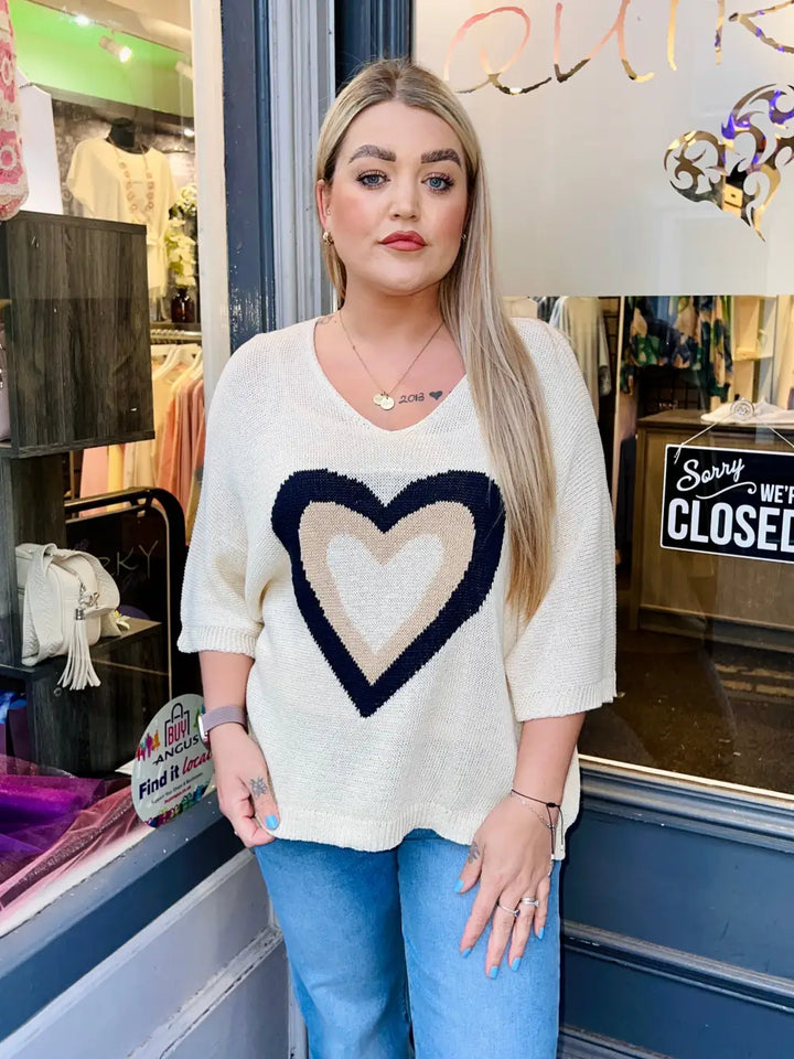Millie Heart Detail Fine Knit BEIGE - Knitwear