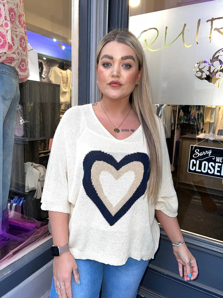 Millie Heart Detail Fine Knit BEIGE - Knitwear