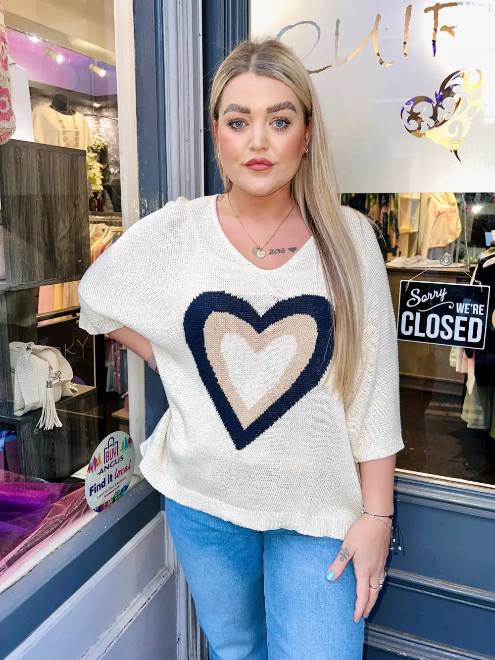 Millie Heart Detail Fine Knit BEIGE - Knitwear