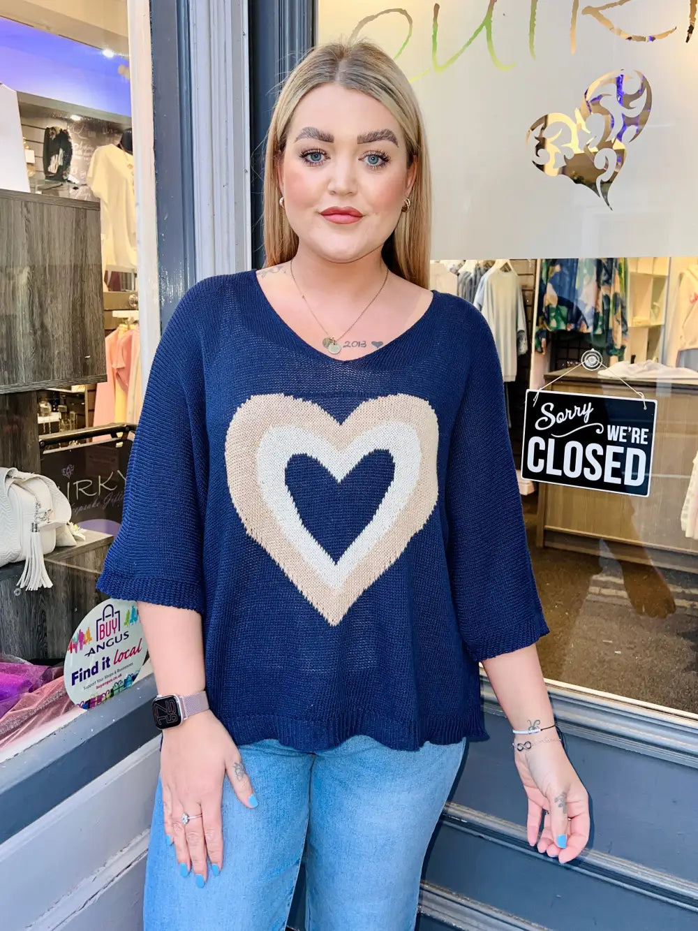 Millie Heart Detail Fine Knit NAVY - Knitwear