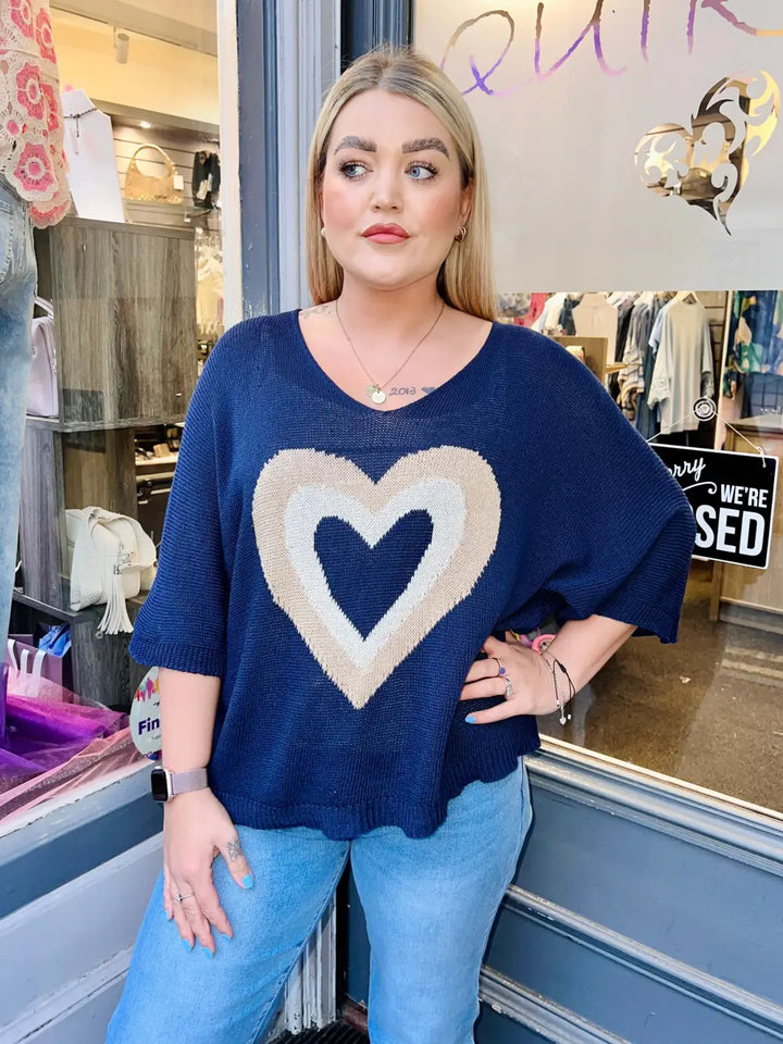 Millie Heart Detail Fine Knit NAVY - Knitwear
