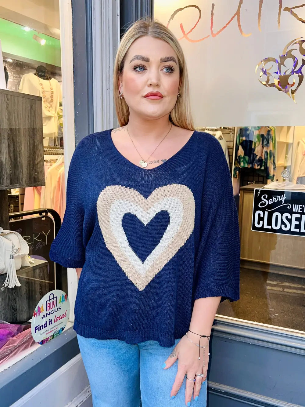 Millie Heart Detail Fine Knit NAVY - Knitwear