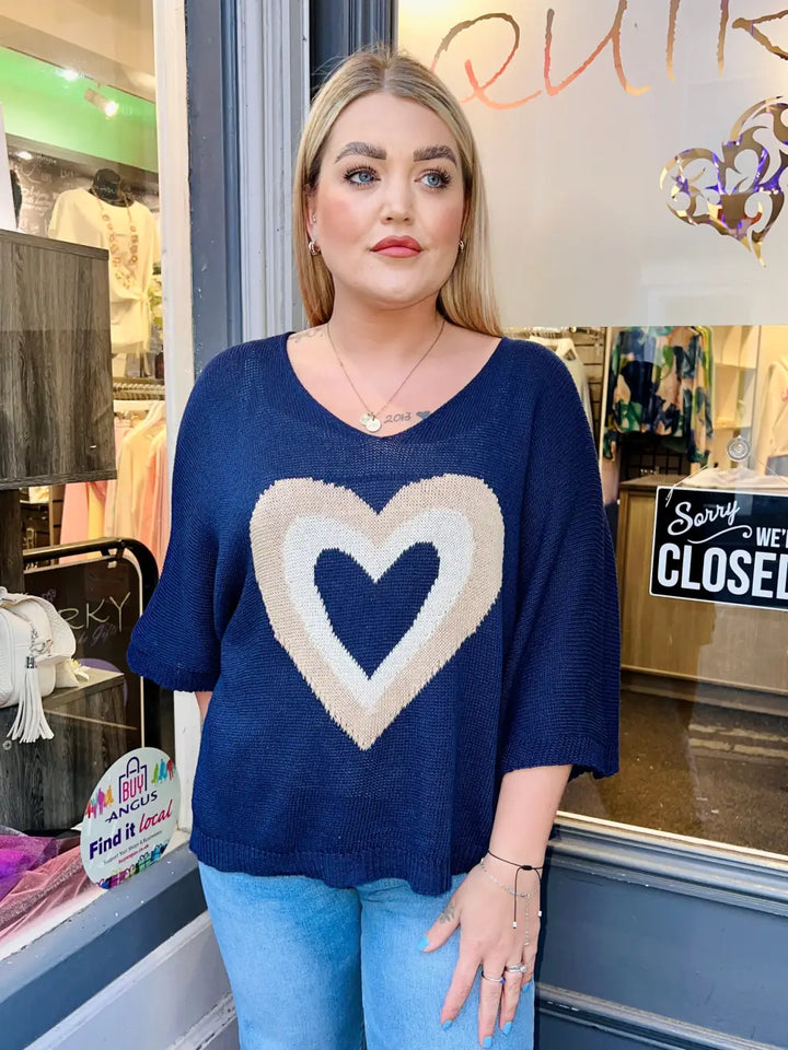 Millie Heart Detail Fine Knit NAVY - Knitwear