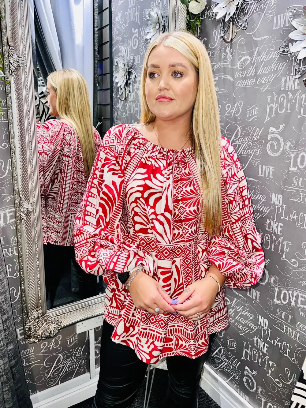 Miranda Aztec Bardot Top RED