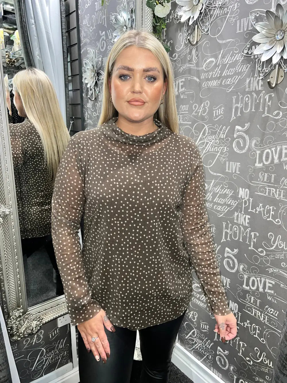 Misha Polka Dot Double Layer Mesh Top CHOCOLATE