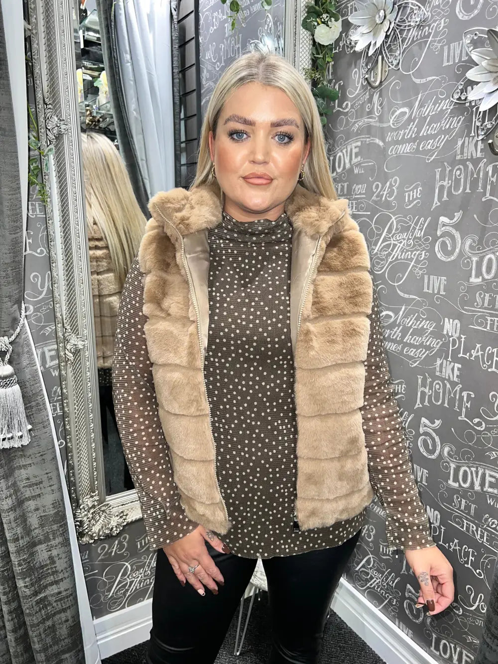 Misha Polka Dot Double Layer Mesh Top CHOCOLATE