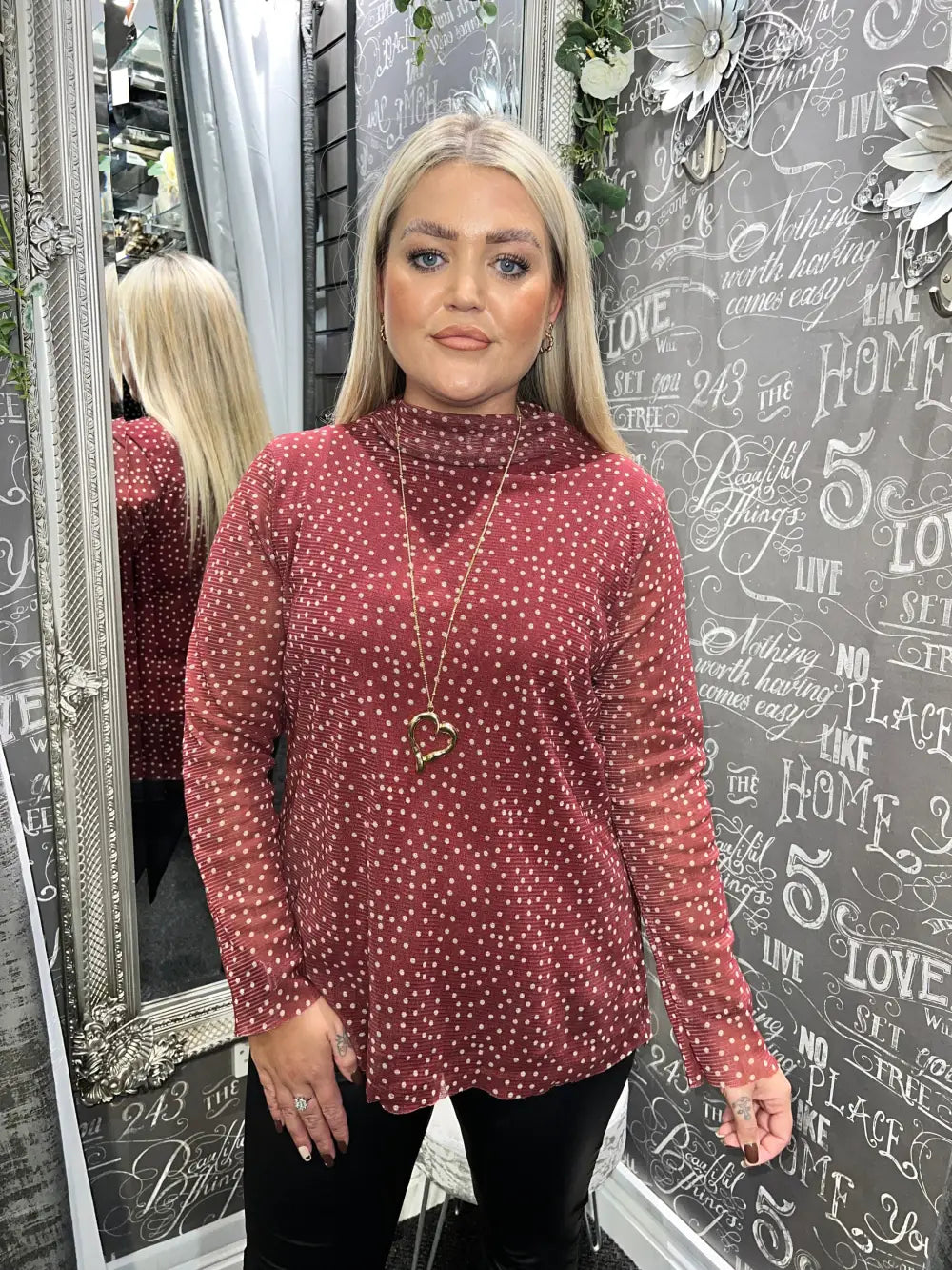 Misha Polka Dot Double Layer Mesh Top WINE