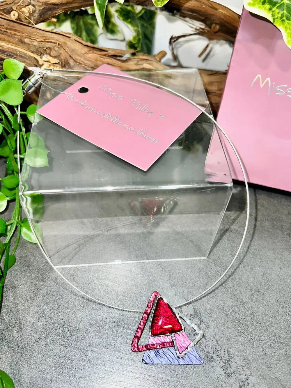 Miss Milly Magnetic Triangle Necklace RED PURPLE