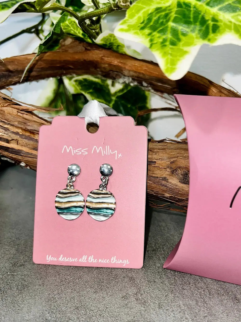 Miss Milly Striped Circle Earrings GREEN MINK