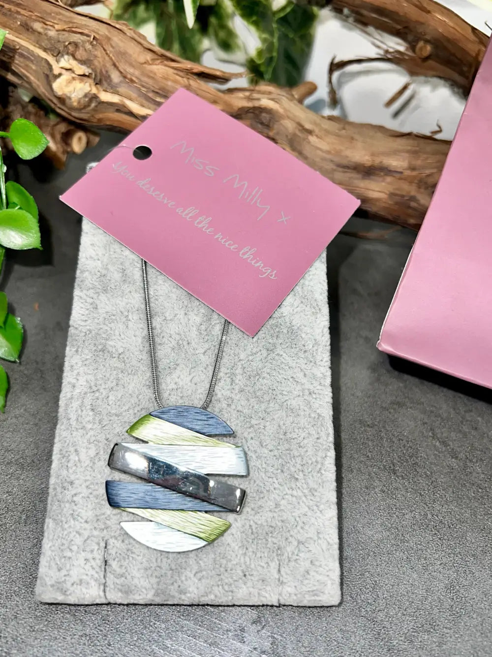 Miss Milly Striped Disc Necklace GREEN - Jewellery