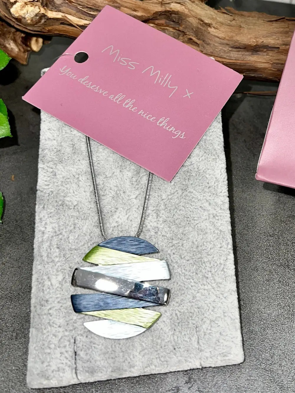 Miss Milly Striped Disc Necklace GREEN - Jewellery