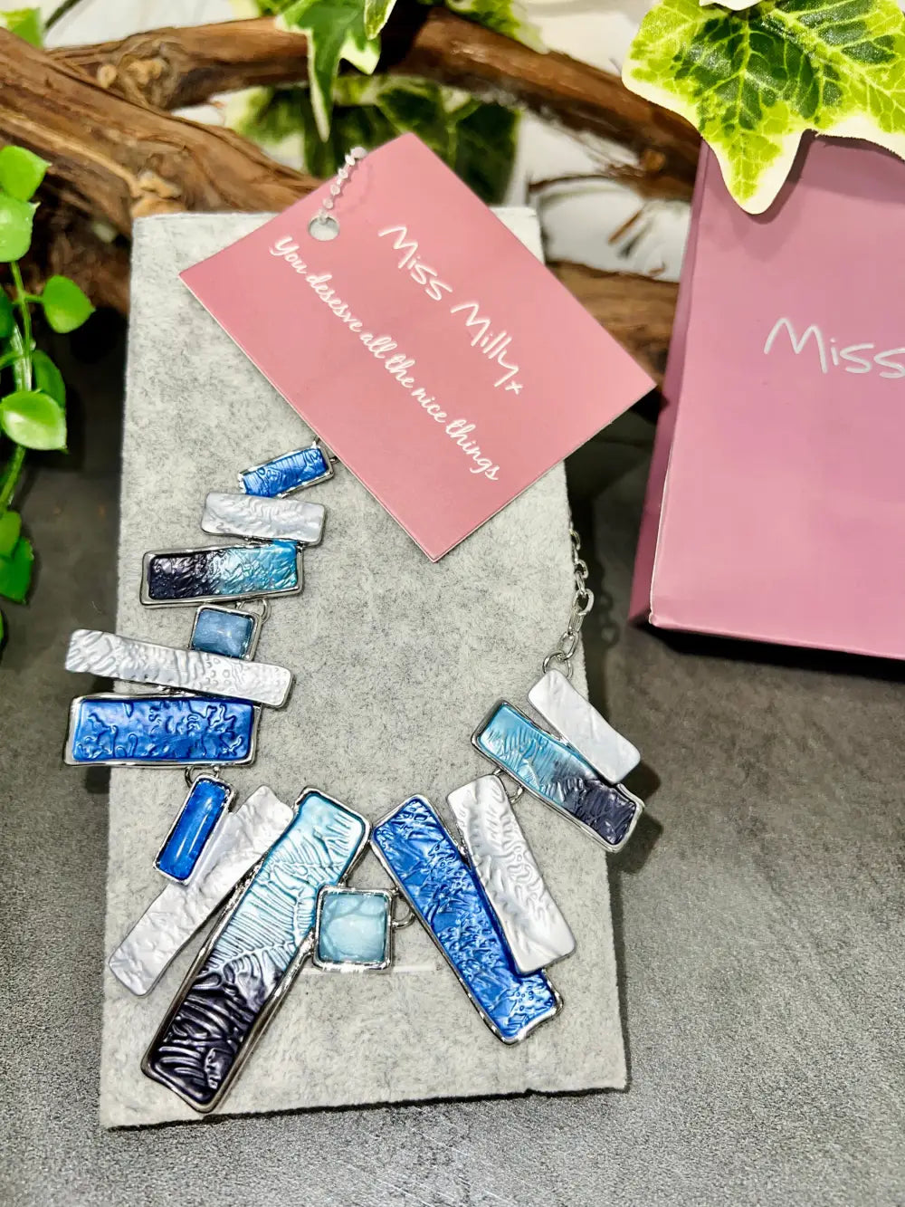 Miss Milly Textured Necklace BLUE GREY