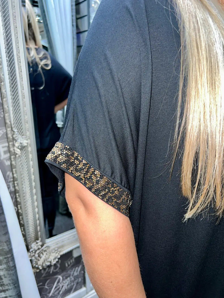 Misumi Animal Print Sleeve Sparkle T-Shirt XL