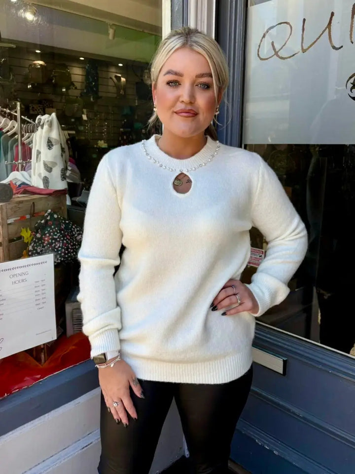 Monica Pearl Neck Jumper CREAM