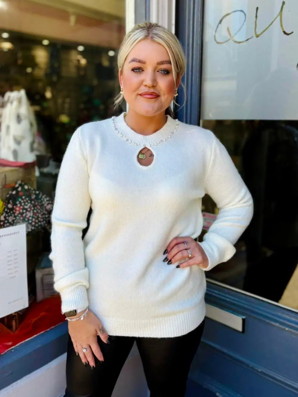 Monica Pearl Neck Jumper CREAM