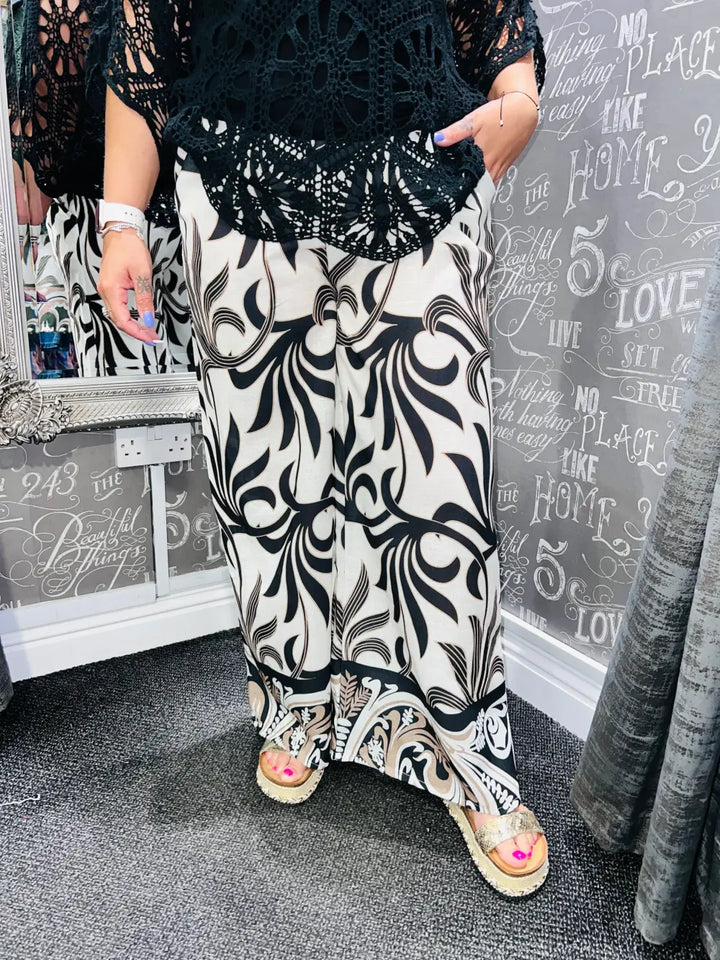 Morgan Pattern Belted Trousers BLACK