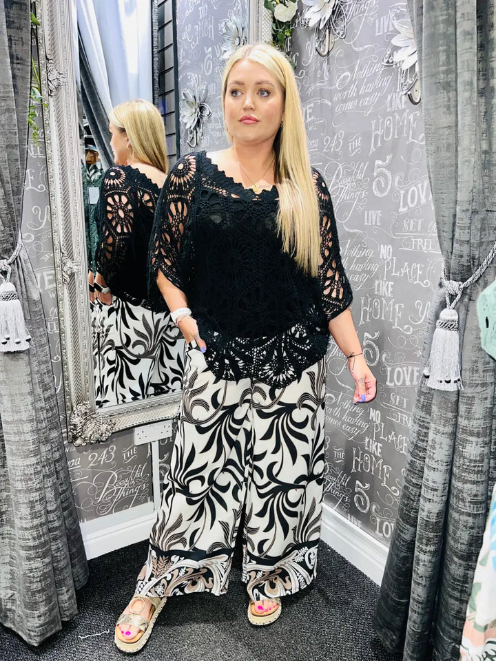 Morgan Pattern Belted Trousers BLACK