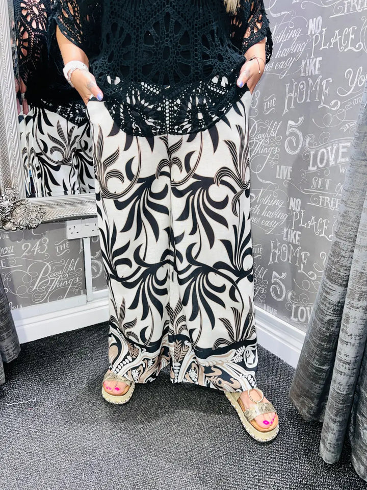 Morgan Pattern Belted Trousers BLACK
