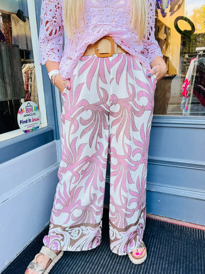 Morgan Pattern Belted Trousers DUSKY PINK