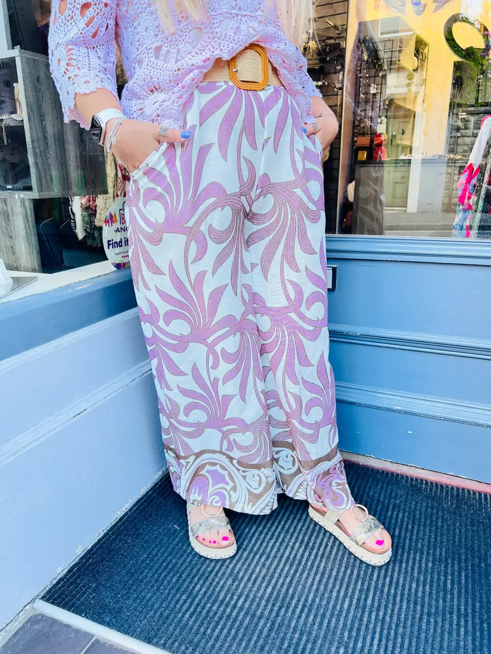 Morgan Pattern Belted Trousers DUSKY PINK