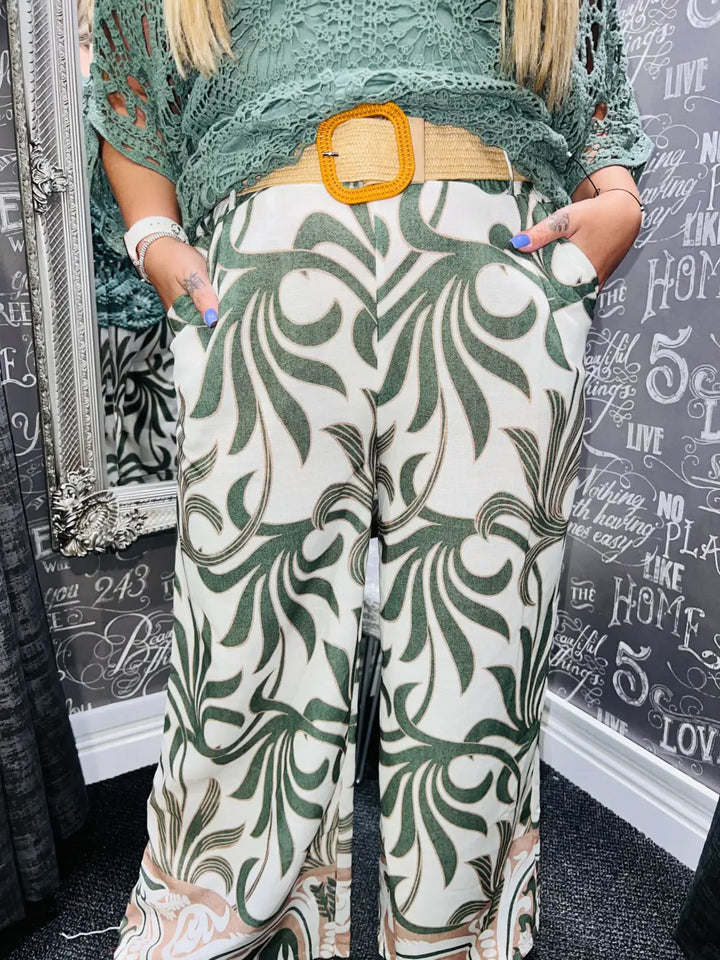 Morgan Pattern Belted Trousers KHAKI