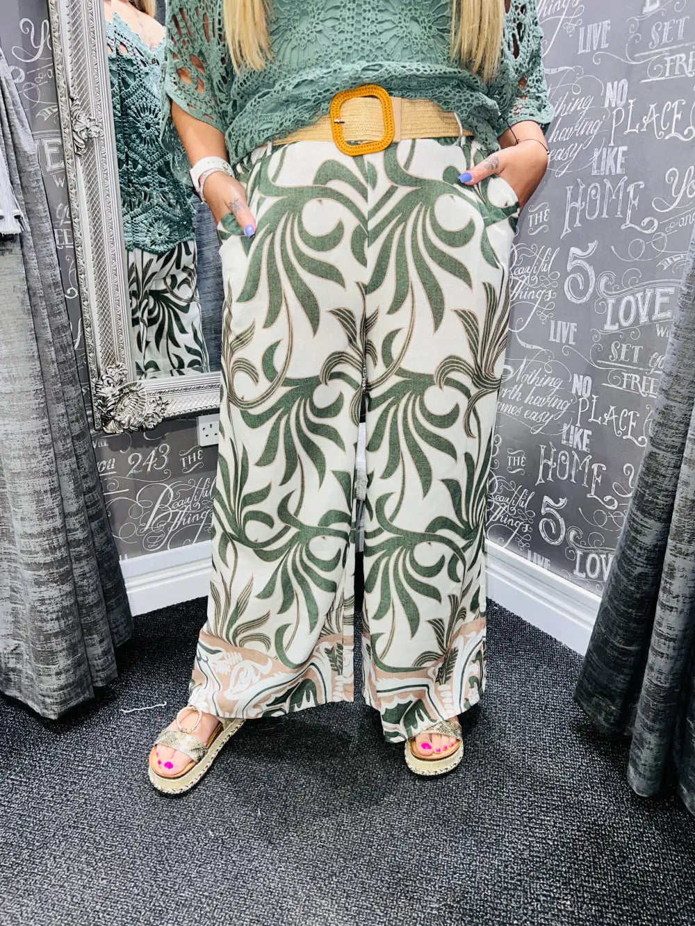 Morgan Pattern Belted Trousers KHAKI