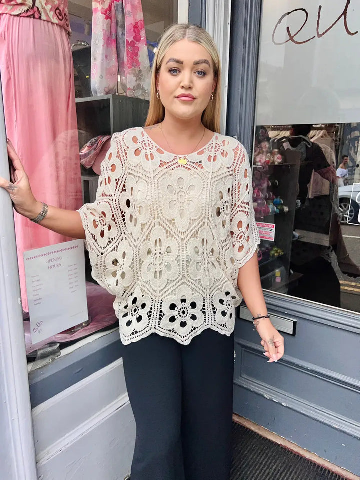 Natalia Floral Crochet With Vest CREAM