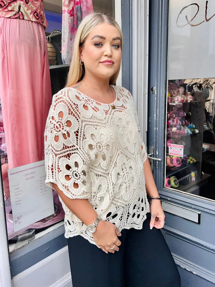 Natalia Floral Crochet With Vest CREAM