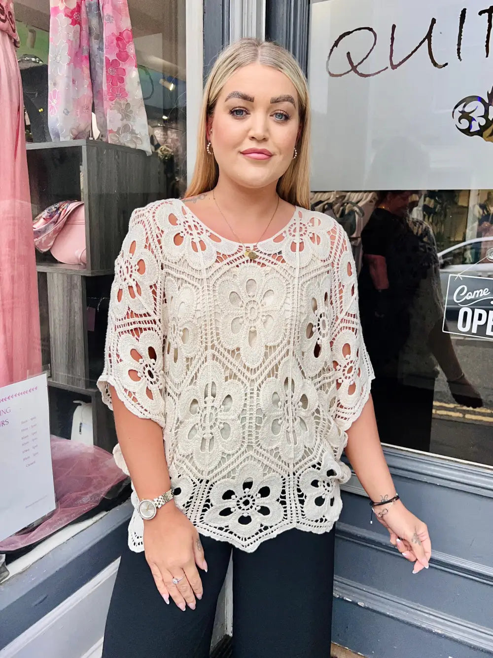 Natalia Floral Crochet With Vest CREAM