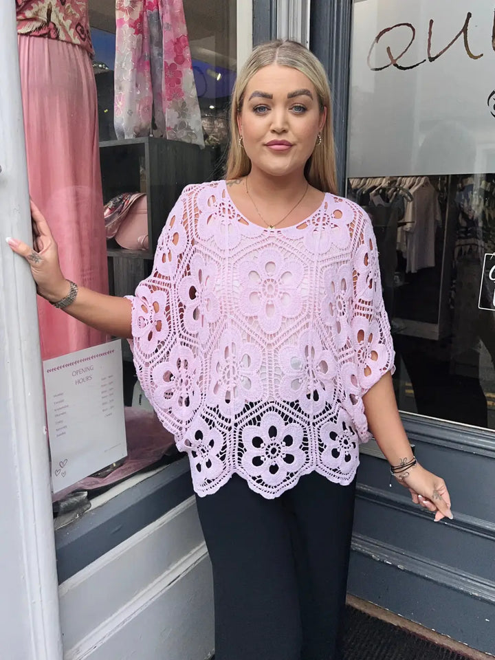 Natalia Floral Crochet With Vest LIGHT PINK