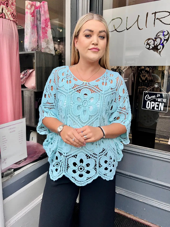 Natalia Floral Crochet With Vest MINT