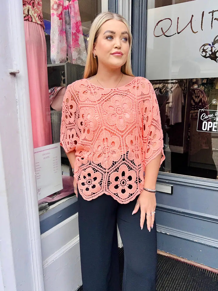 Natalia Floral Crochet With Vest PEACH