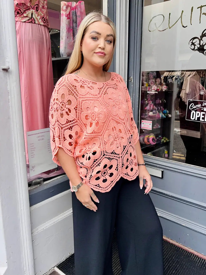 Natalia Floral Crochet With Vest PEACH
