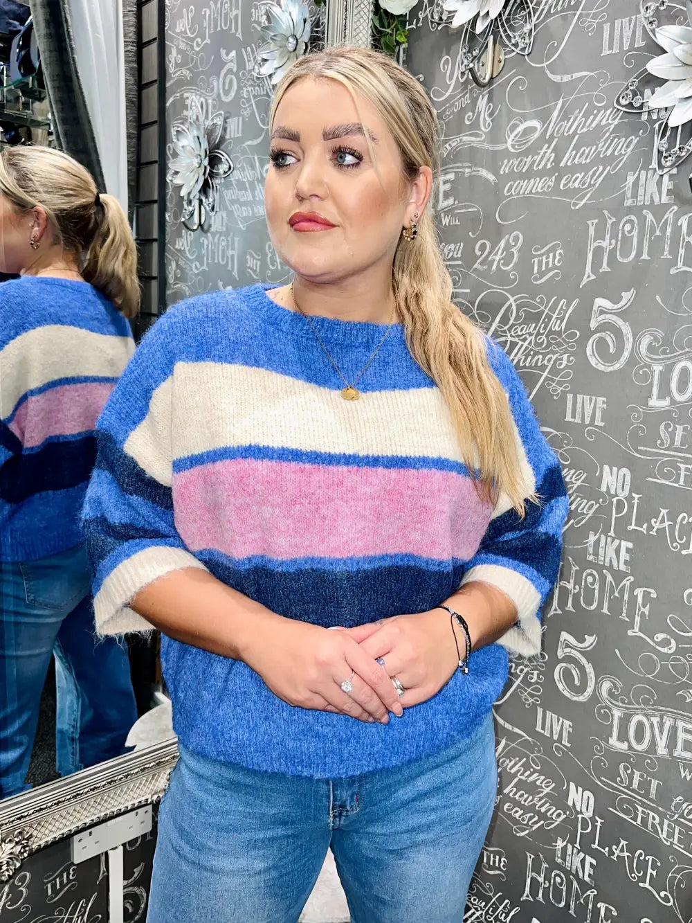 Ness Short Sleeve Striped Jumper BLUE