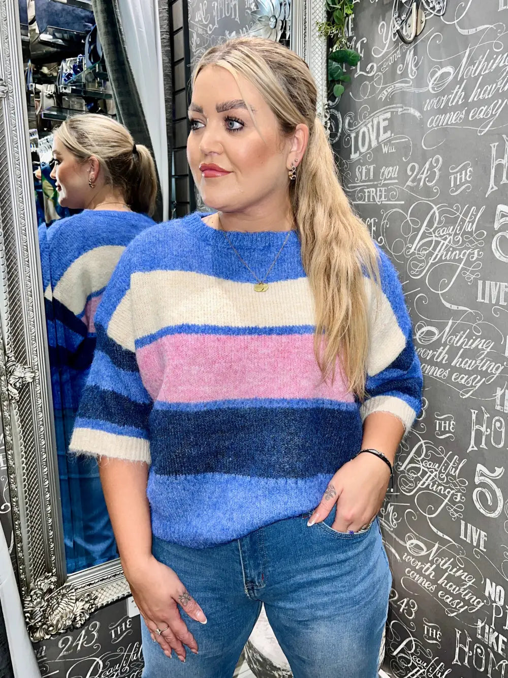 Ness Short Sleeve Striped Jumper BLUE