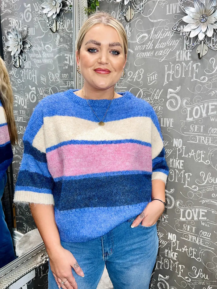 Ness Short Sleeve Striped Jumper BLUE
