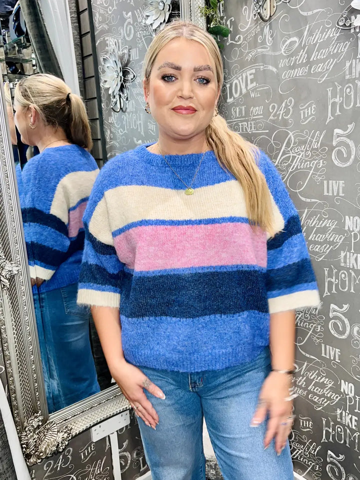 Ness Short Sleeve Striped Jumper BLUE